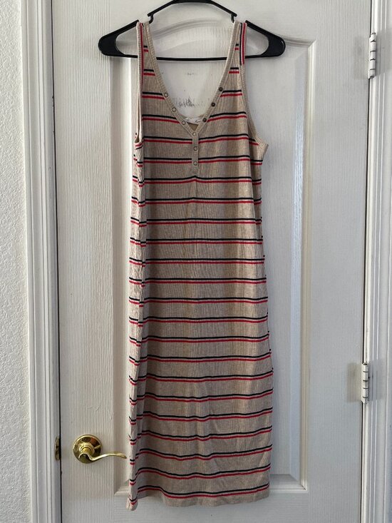 All in Favor Dresses & Skirts - All in Favor Striped Tank Midi Dress Size M Beige Red Casual Summer Made in USA